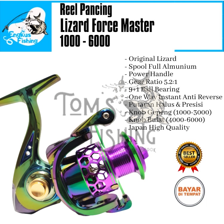 Reel Pancing Lizard Force Master 1000 - 6000 (9+1 Bearing) Power Handle Murah - Engkus Fishing