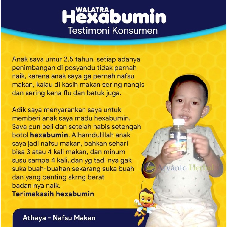 Walatra Hexabumin Madu Anak Penambah Nafsu Makan Bb Naik Drastis Lancarkan Pencernaan Tingkatkan Daya Tahan Tubuh Isi 130 Ml Herbal Original BPOM dan Halal MUI