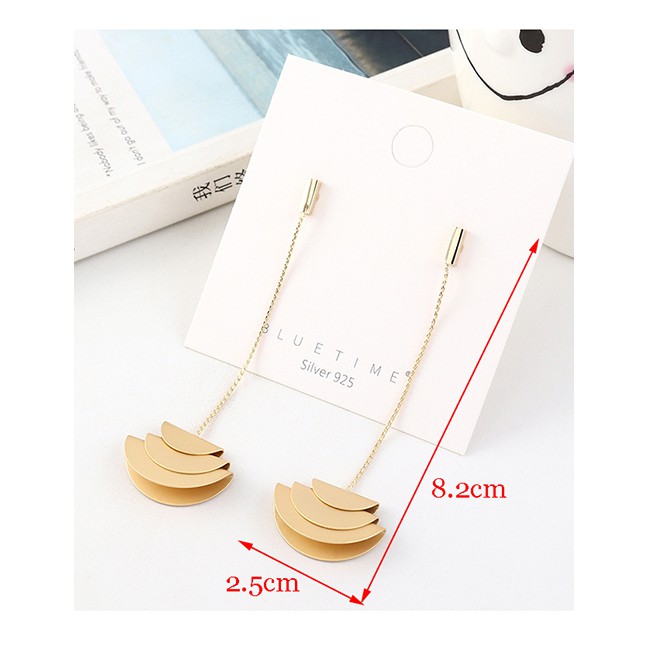 LRC Anting Tusuk Fashion Golden Gold-plated Fringed Geometric Earrings Y63210