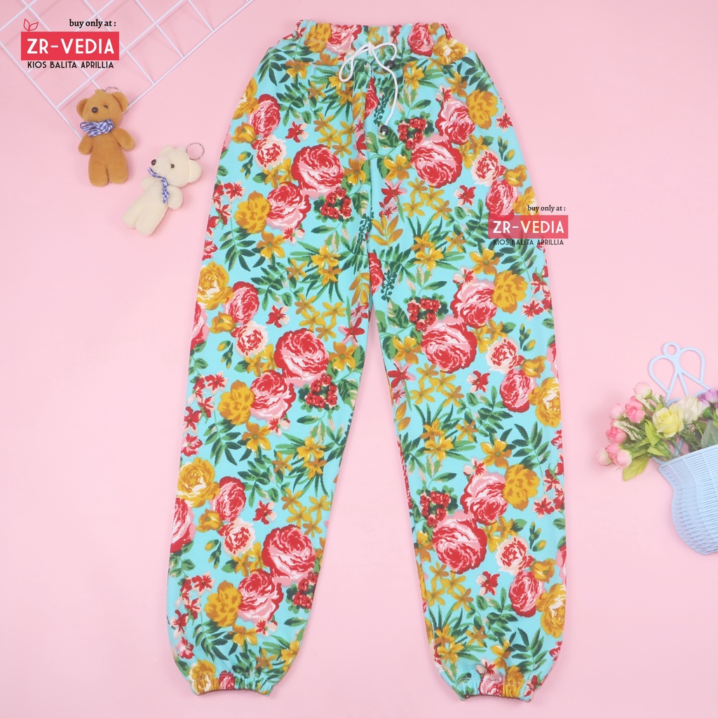 Jogger Bunga uk 6-7 Tahun / Joger Pants Anak Perempuan Scuba Premium Celana Panjang Import Kembang