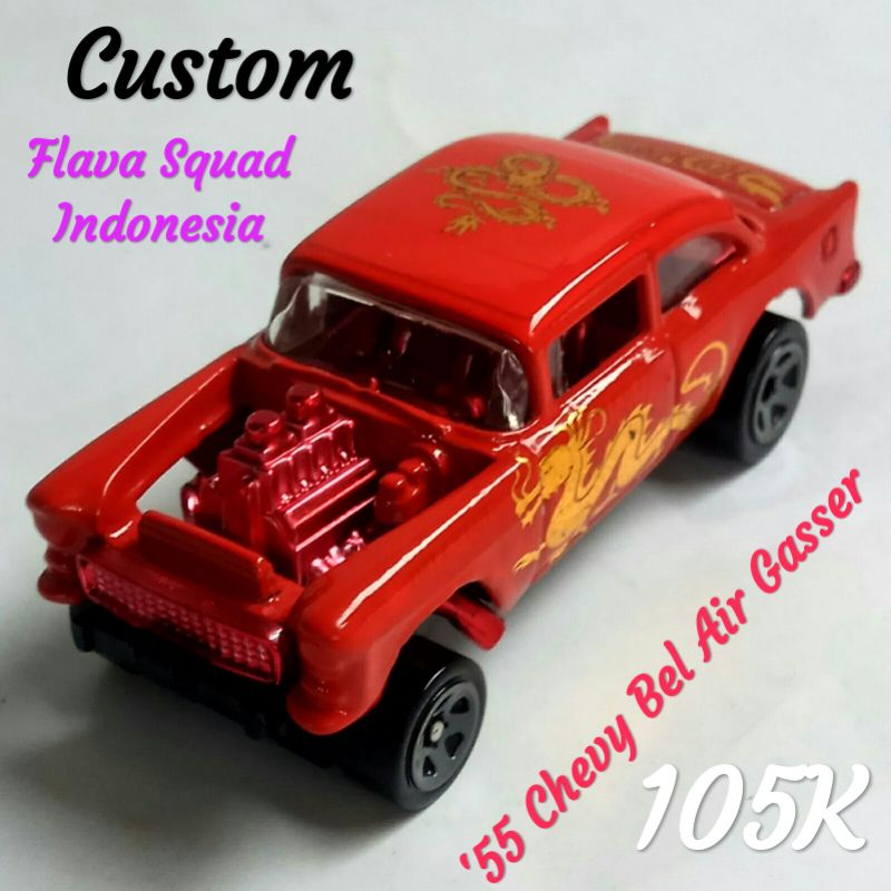 Hot Wheels 55 Chevy Bel Air Gasser Custom Red Gold Dragon