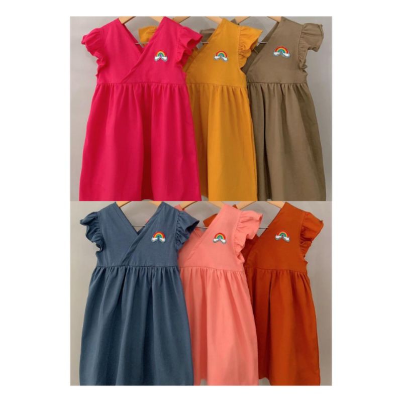 PILIH WARNA Dress Patch Pelangi Smilee 1-5 tahun | Dress Bahan Kaos