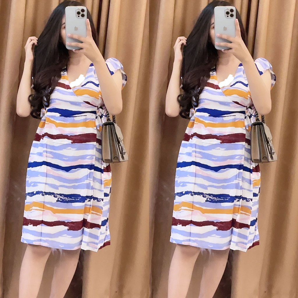 Baju tidur Daster kekinian kimono busui frendly bahan rayon adem-ABSTRAK PUTIH