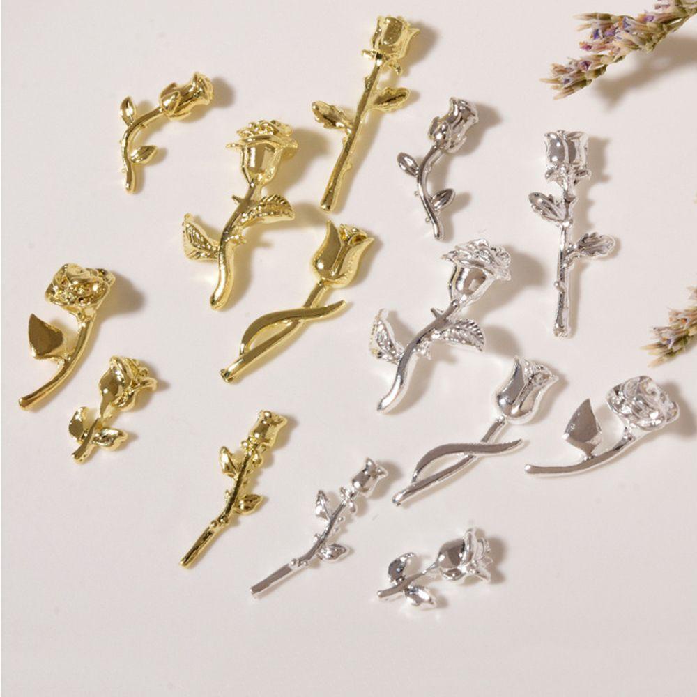 Needway Bunga Mawar Kuku Perhiasan Fashion Alloy Logam Bunga Mawar Korea Flash DIY Aksesoris Kuku
