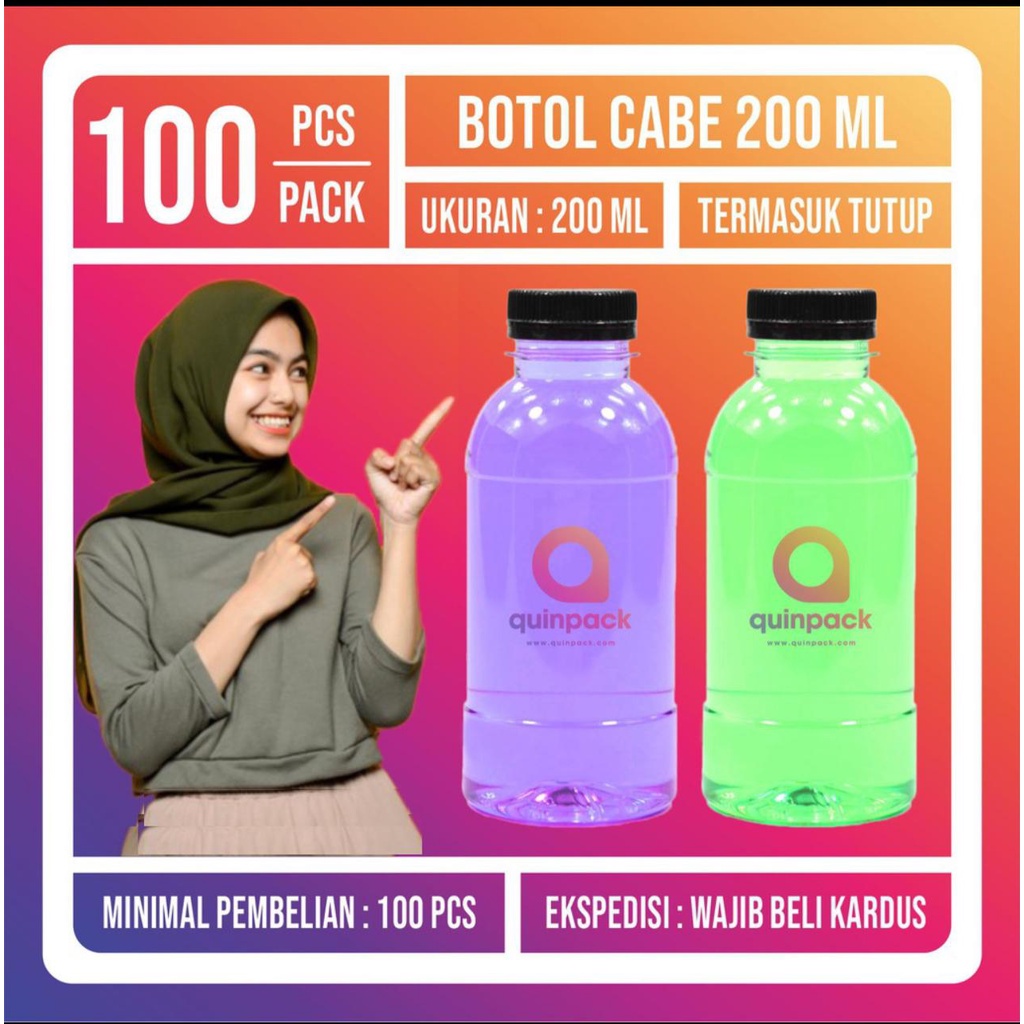 Botol Cabe 200 ml/Botol Plastik 200 ml/Botol 200 ml 100 pcs