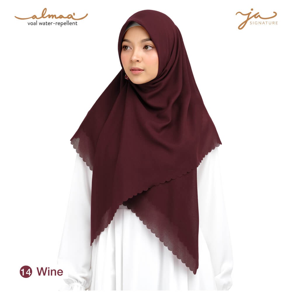 Jilbab Afra Almaa' Warna Wine - Hijab Voal Polos Segi Empat - Water Repellent