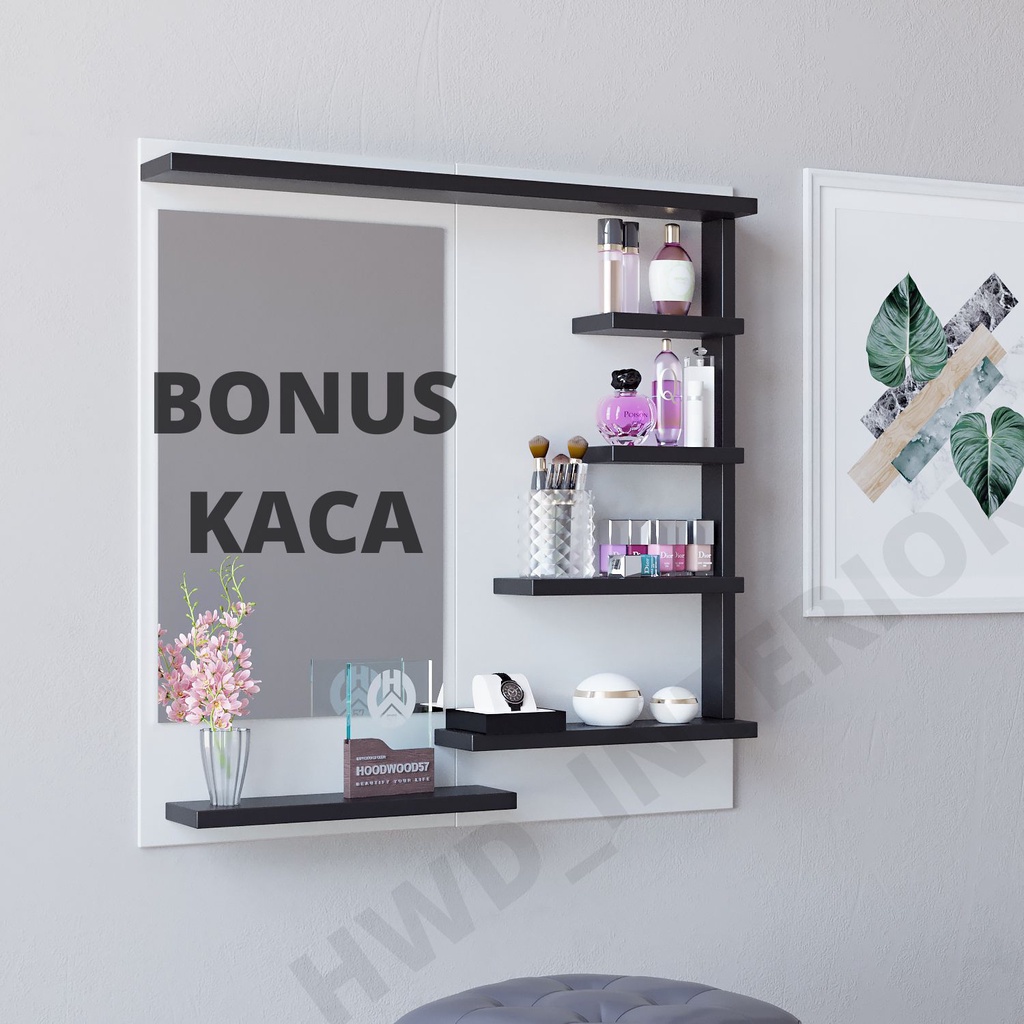 RAK MAKEUP KACA GANTUNG + PACKING KAYU / MEJA RIAS GANTUNG / RAK RIAS / MEJA RIAS DINDING / KACA RIA