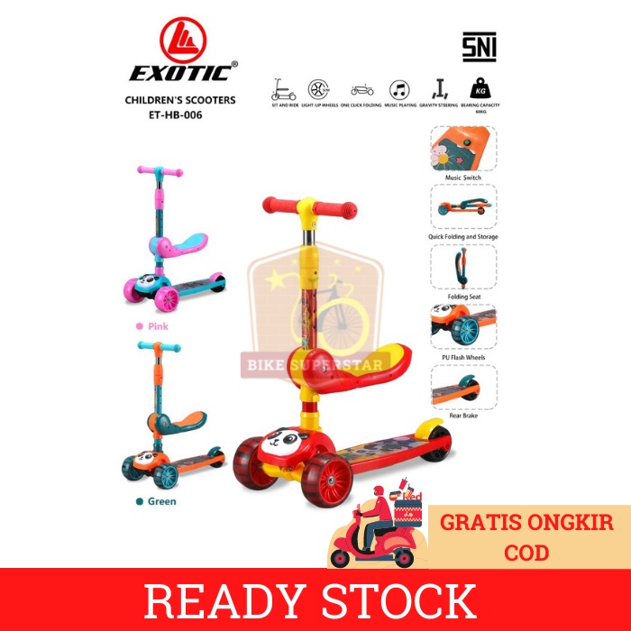 Scooter Skuter Otoped Anak Bangku Duduk Lipat Musik EXOTIC HB808