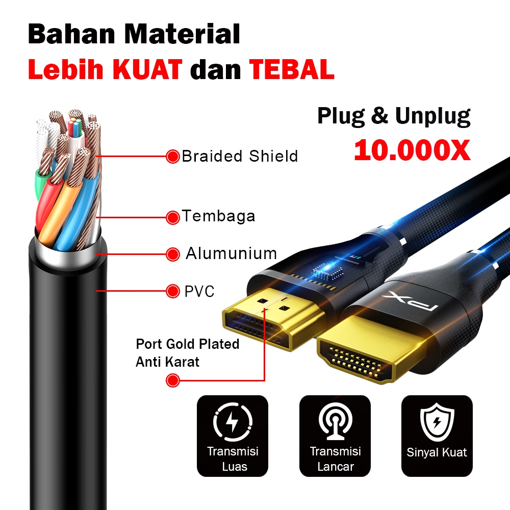 KABEL HDMI 2.1 ULTRA HD 8K HIGH SPEED PVC BRAIDED 1.5M PX HDMI-1.5X