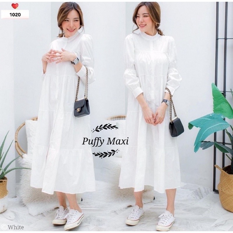Puffy Maxi Dress Panjang Dress Lengan Panjng Kasual Dress Casual Dress Panjang Wanita Maxi Dress | D