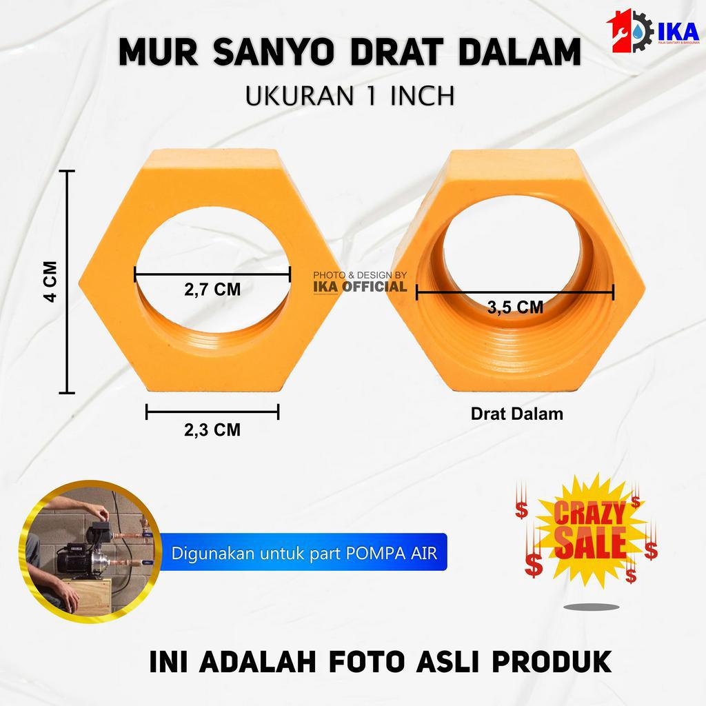 Mur Sanyo 1 inch pvc Drat dalam Murah Bagus Mur plastik Mur pompa air Mur Kopling