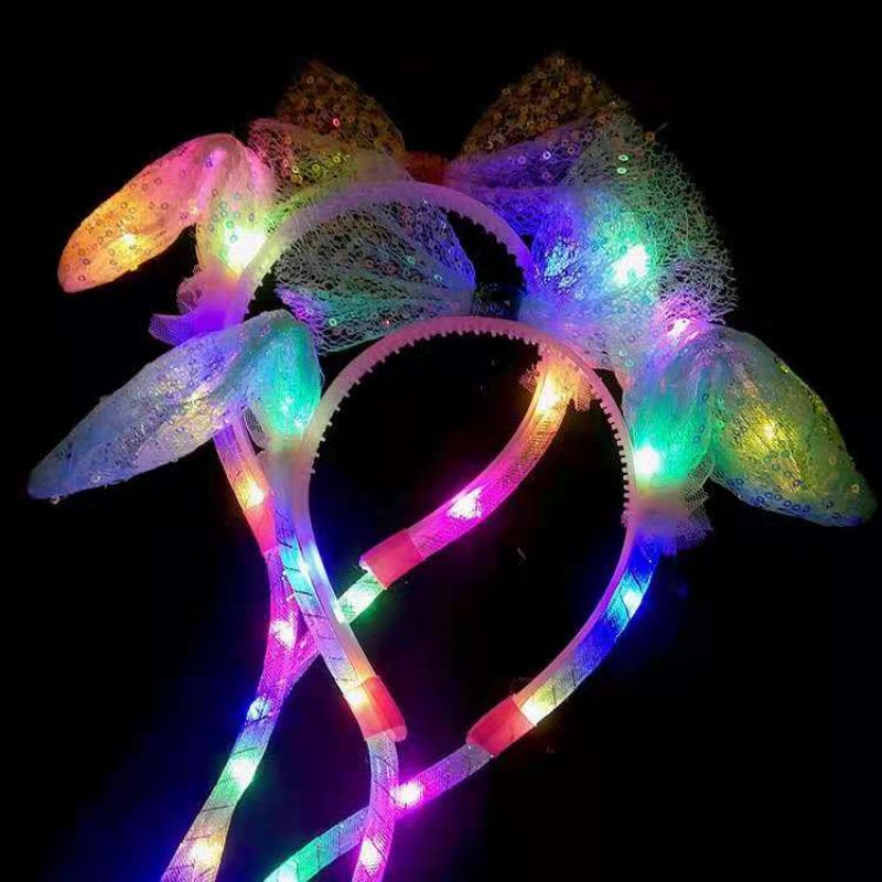 Bando bunny kelinci lampu led pelangi warna / Bando natal dan tahun baru anak