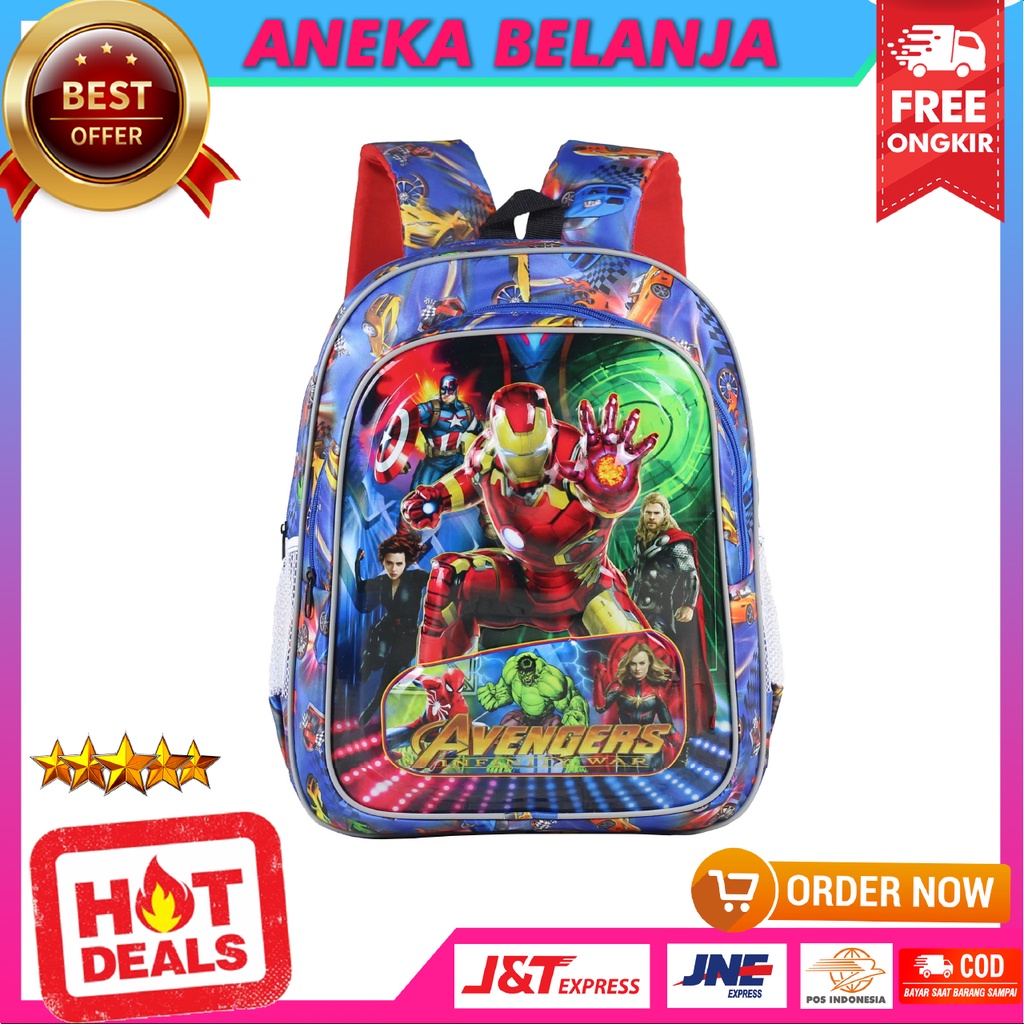 Tas Anak Lampu Avengers Biru Cocok Untuk Sekolah TK PAUD Anak Laki-Laki Model Lucu Imut Berkualitas