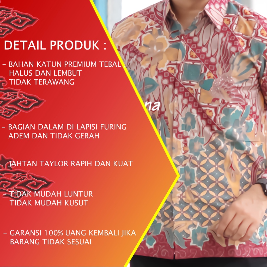 KEMEJA BATIK PRIA PREMIUM LENGAN PANJANG REGULAR BATIK ALUNA PCW 066