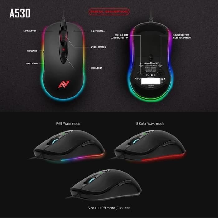 ABKONCORE GAMING MOUSE A530 RGB | Pixart PMW 3325 | Omron | 4000DPI