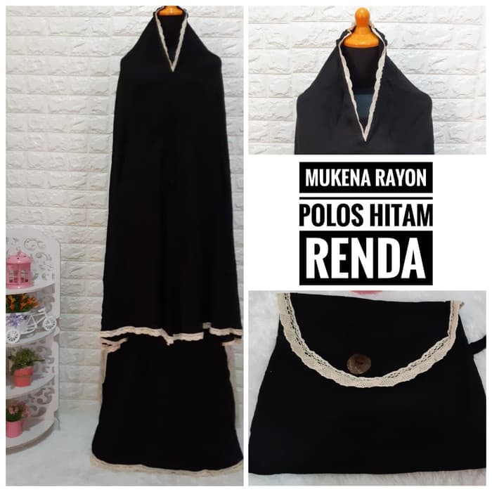 MUKENA RAYON BALI POLOS HITAM RENDA