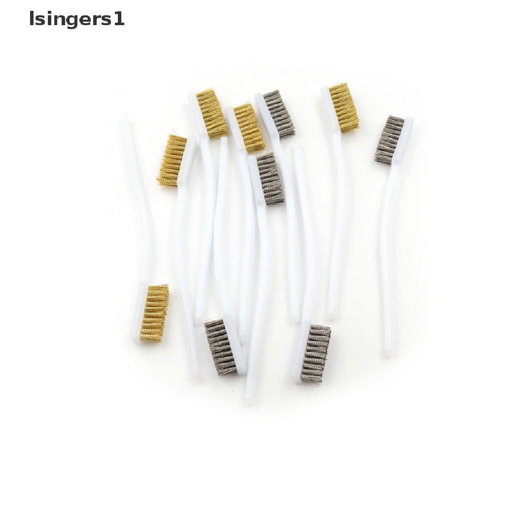 (lsingers1) 5pcs Sikat Kawat Kuningan 3 Baris Gagang Plastik Ukuran 6.9 &quot;