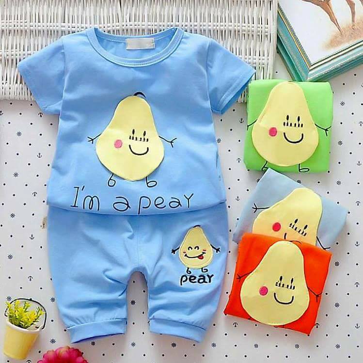 Setelan Anak Cowok Cewek UNISEX! Pear Fruit BLUE Fashion Set 2in1 (baju, celana)