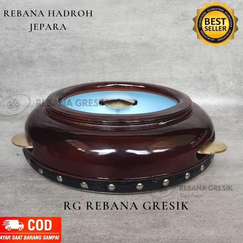 Rebana Hadroh model Jepara  kayu mangga ukuran 30 kencer kuningan