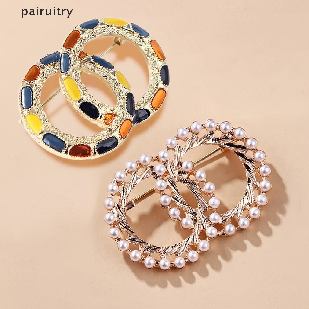 Prt Bros Pin Enamel Desain Lingkaran Ganda Hias Mutiara Imitasi Multi Warna Untuk Aksesoris Wanita PRT