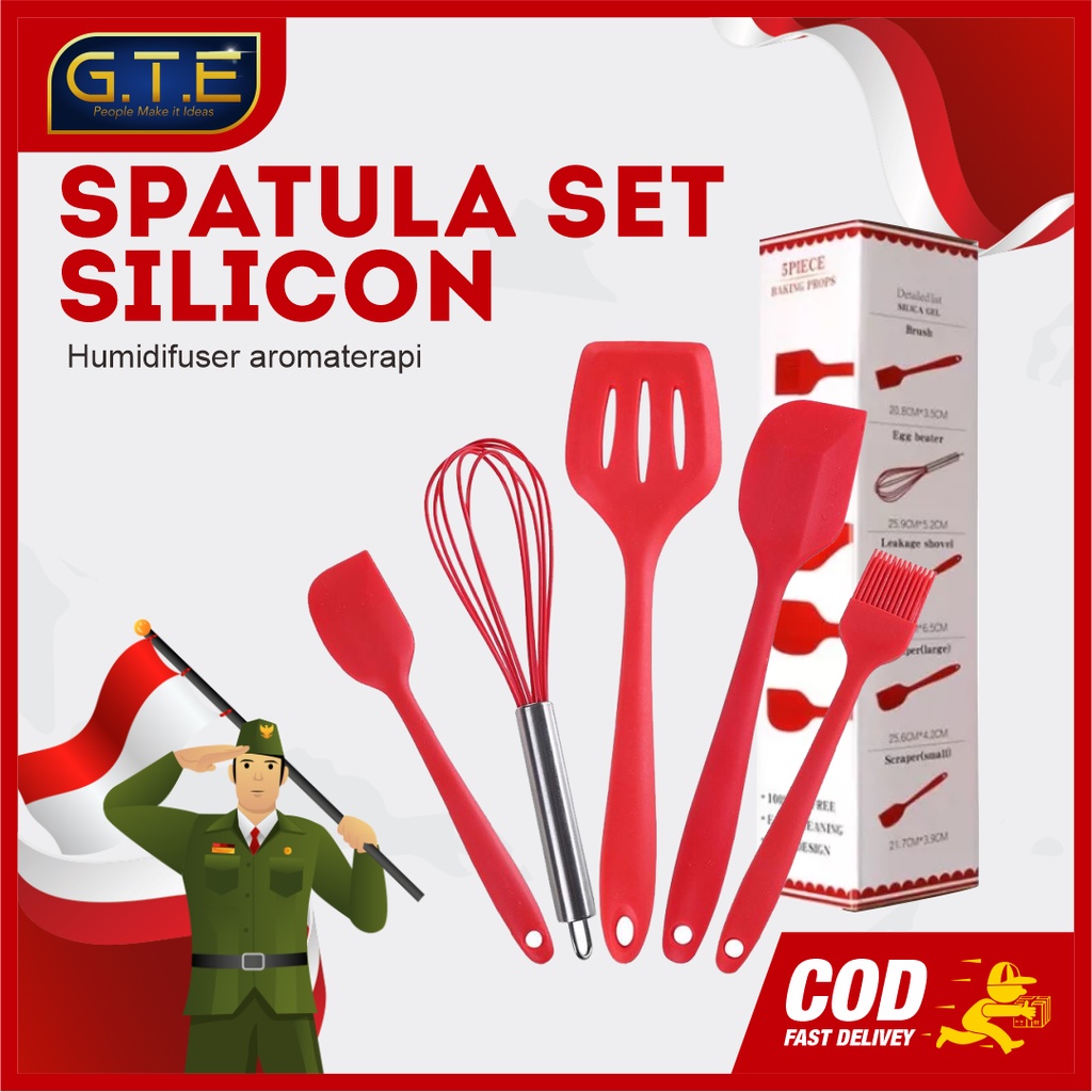 GTE | Set Alat Masak Silikon (Isi 5 pcs) / Spatula / Sutil Silikon Food Grade Tahan Panas | Baking Props Set 5in1-1