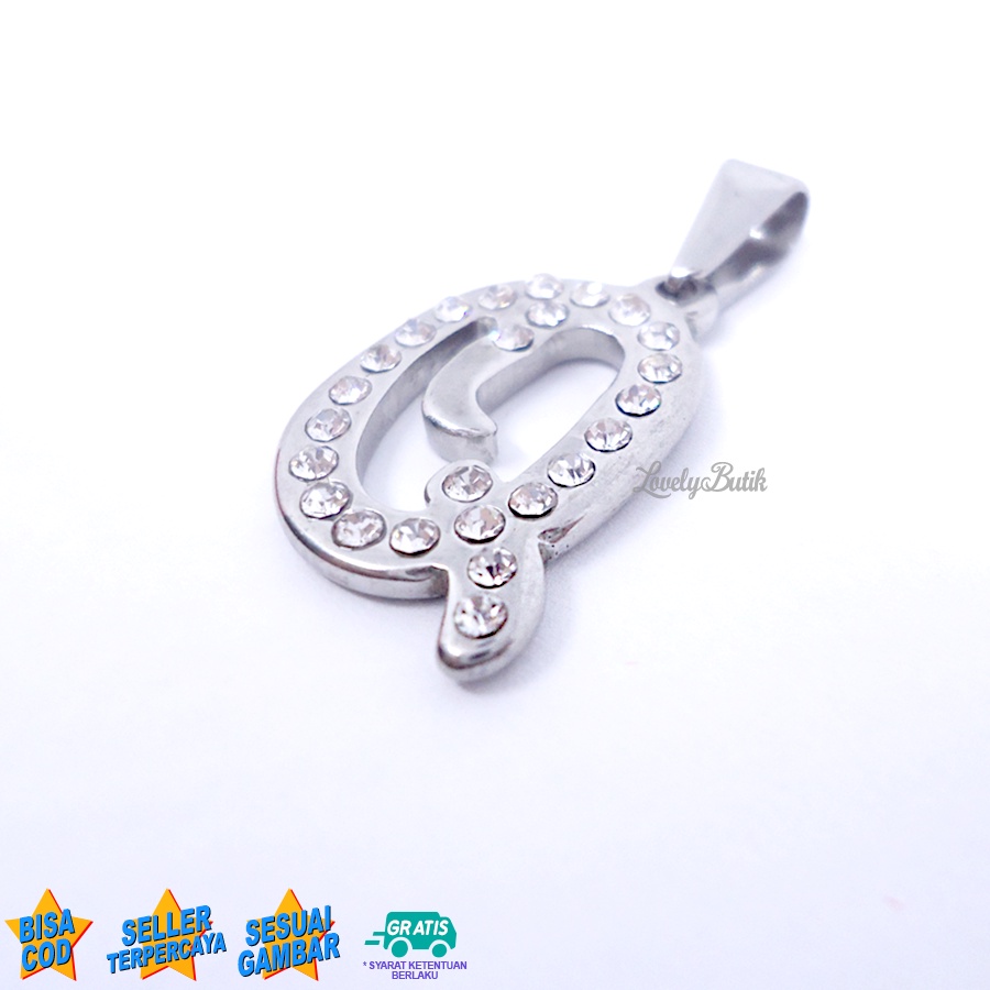 Lovelybutik Liontin Titanium Anti Karat Liontin Huruf Q Klasik Silver