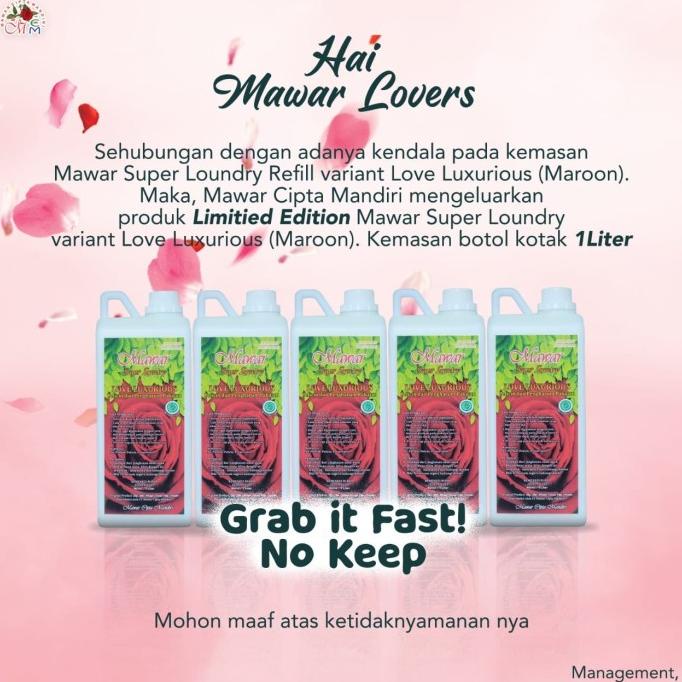 Pewangi Pelicin Pakaian Laundry Mawar MSL Indonesia Original 100%
