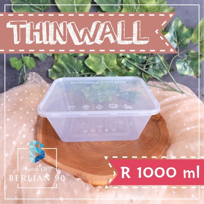 Thinwall 1000 ml Persegi Panjang + Tutup Kotak Makan Plastik Wadah Plastik
