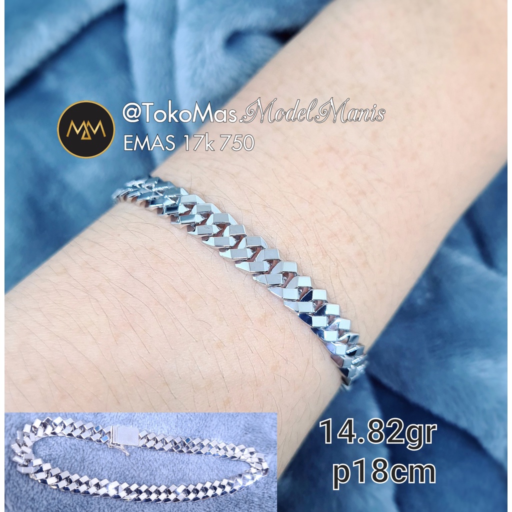 Gelang Sisik Naga Padat emas putih 750 kadar 17k