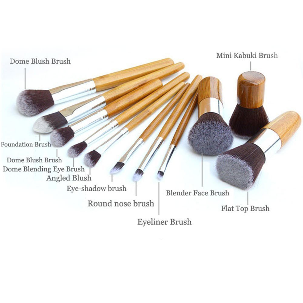 Kuas Kosmetik Make Up Bamboo Makeup Brush 11pcs Pouch