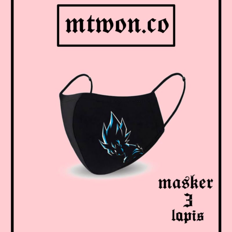 Masker DRAGON BALL anime / black 3ply Earloop headloop / pria wanita dewasa / masker hitam kain 3 la