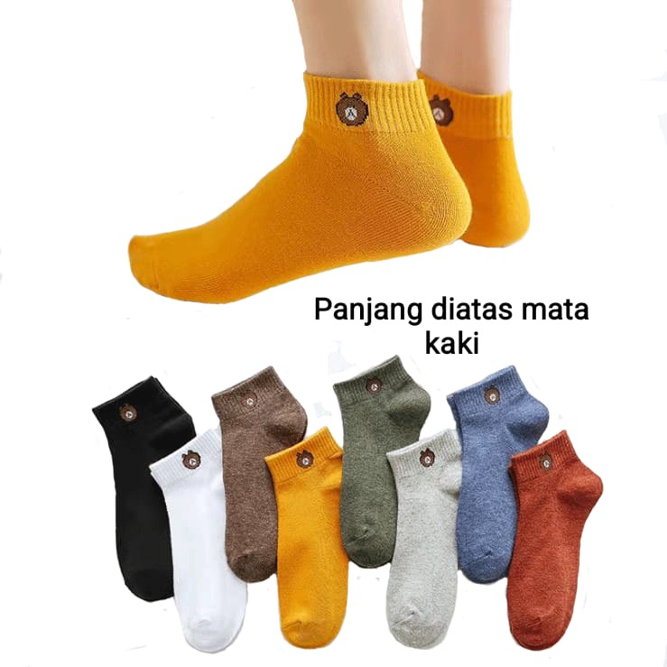 Kaos Kaki Diatas Mata Kaki Unisex Pria Wanita Motif Polos Beruang Import Quality Socks / Kaos Kaki Ankle Model Terbaru Kekinian Anak Muda Kaus Kaki Korea