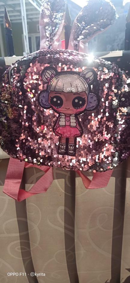  TAS  RANSEL SEQUIN TAS  LOL  TELINGA KELINCI LED NYALA  