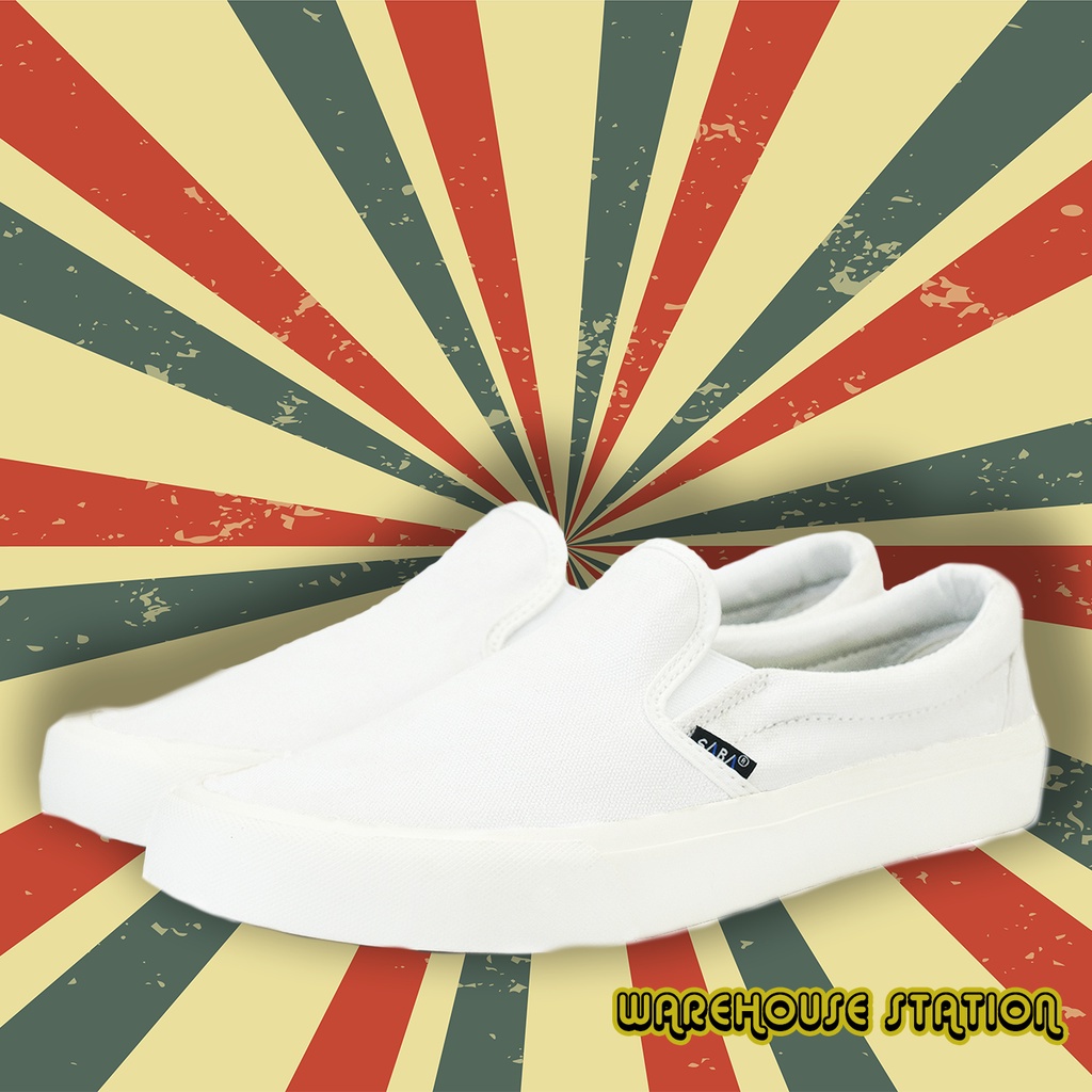 SABA Vintage Slip On Triple White - Sepatu Sneakers Casual Pria Wanita