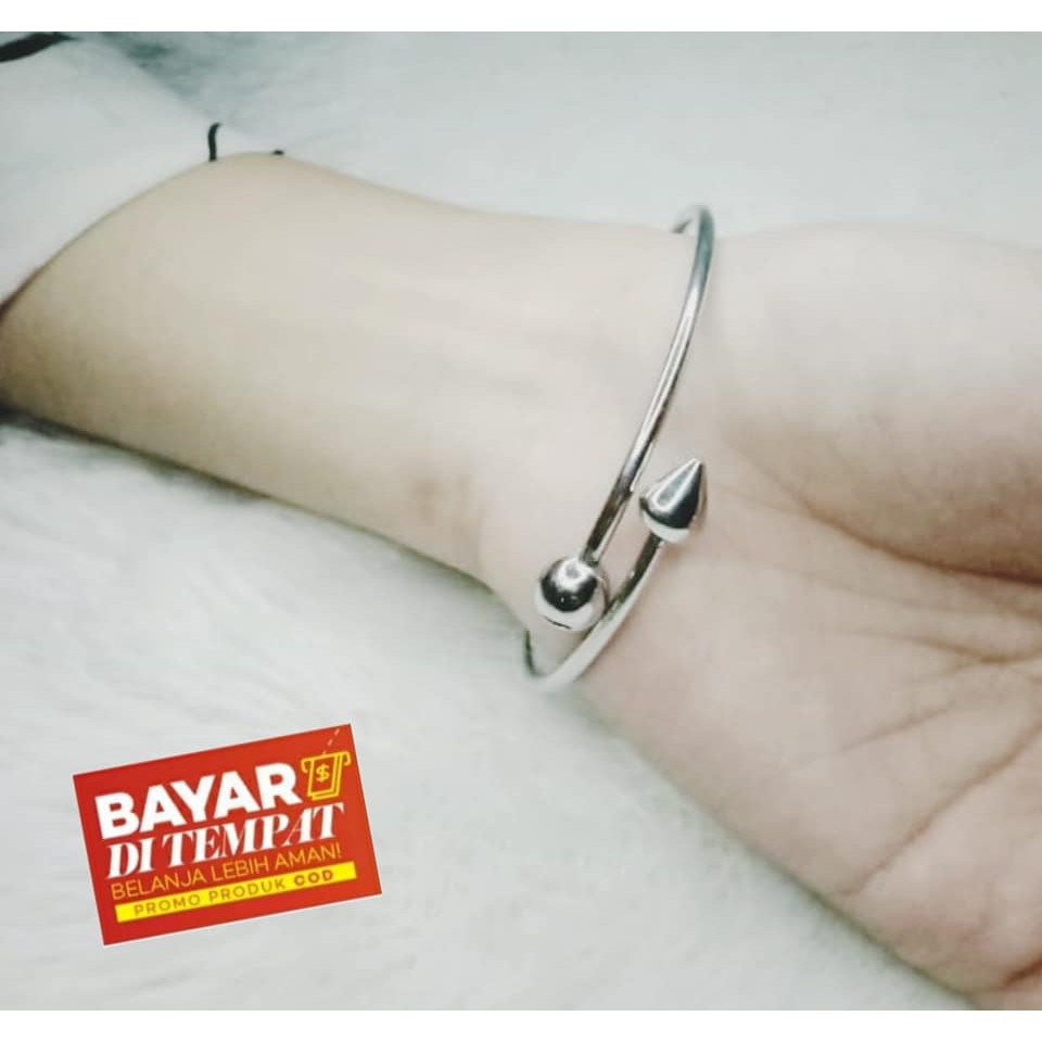 Gelang Tangan Perhiasan Wanita Dan Pria Model Polos Jewerly Monel Besi Putih Dewasa Anti Karat