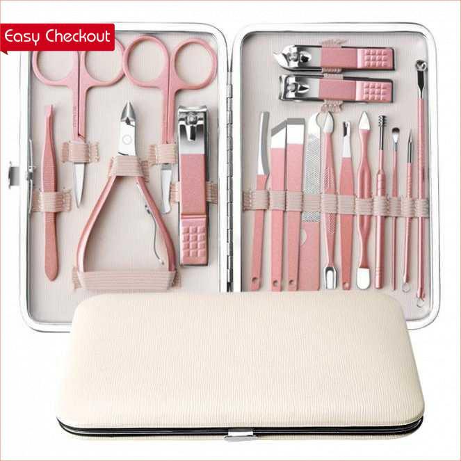 GS8 Set Perlengkapan Gunting Kuku Manicure Pedicure Nail Art Set Gunting Kuku Manicure Pedicure Biutte.co  ZJQ-18 18 PCS  10 pcs Black Rose Gold