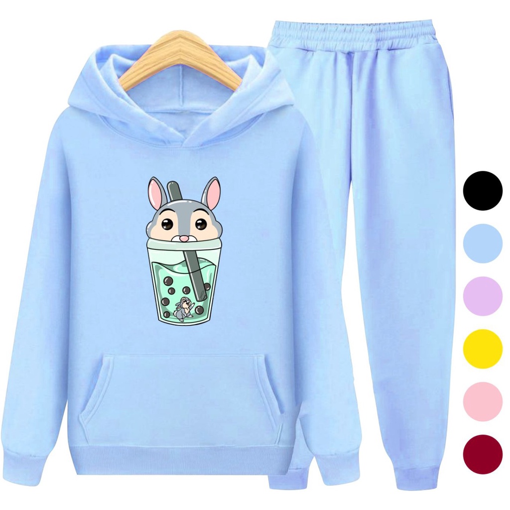 Setelan Sweater Hoodie BOBA RABBIT / Sweater Anak-Anak Remaja Size S, M , XL , XXL