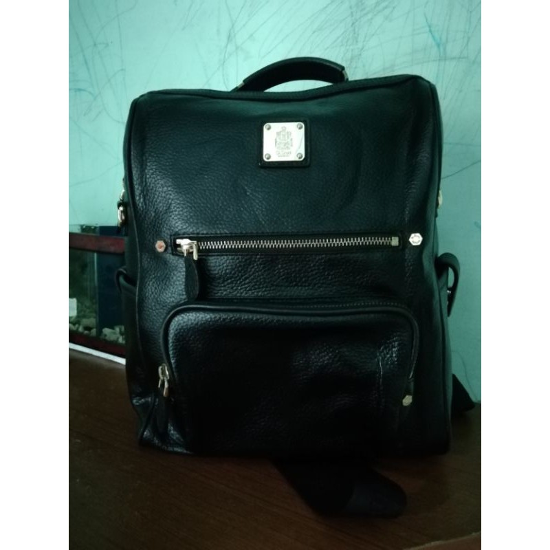 st scott London ransel hitam kulit asli