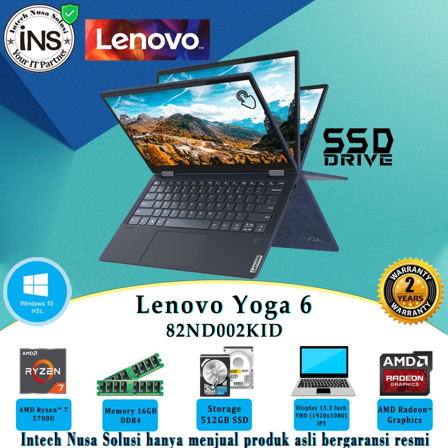 Lenovo Yoga 6 2KID Ryzen 7 5700U 16GB 512GB SSD WIN10HSL OHS 19 2YR