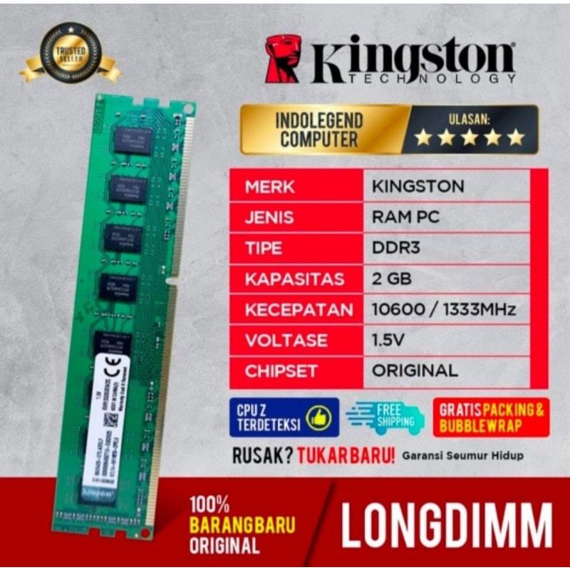 RAM KINGSTON LONGDIM DDR3 2GB PC10600