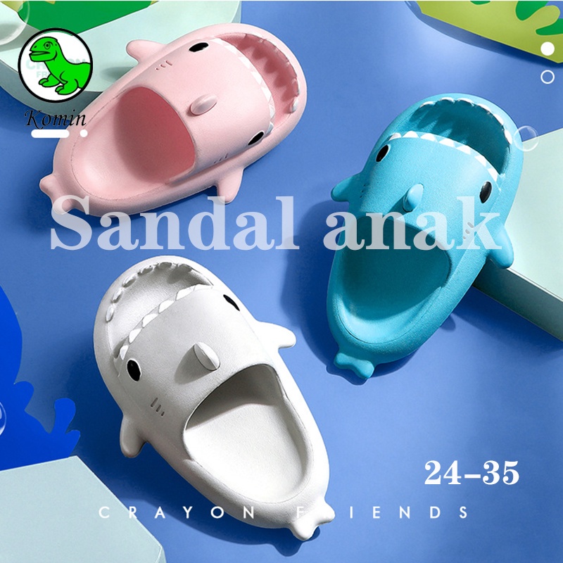 Komin Sandal Hiu Anak Laki Laki Sharky Sandal Baby Shark Dewasa Sendal Anak Perempuan Shark Cartoon Lucu Import Sendal Empuk Slip On Anti Slip Empuk size:24-41