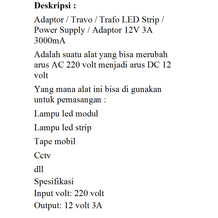 POWER SUPLY ADAPTOR AC 220V TO DC 12V 3A 3 A POWERSUPLY TRAVO TRAFO POWERSWITCHING POWER SWITCHING