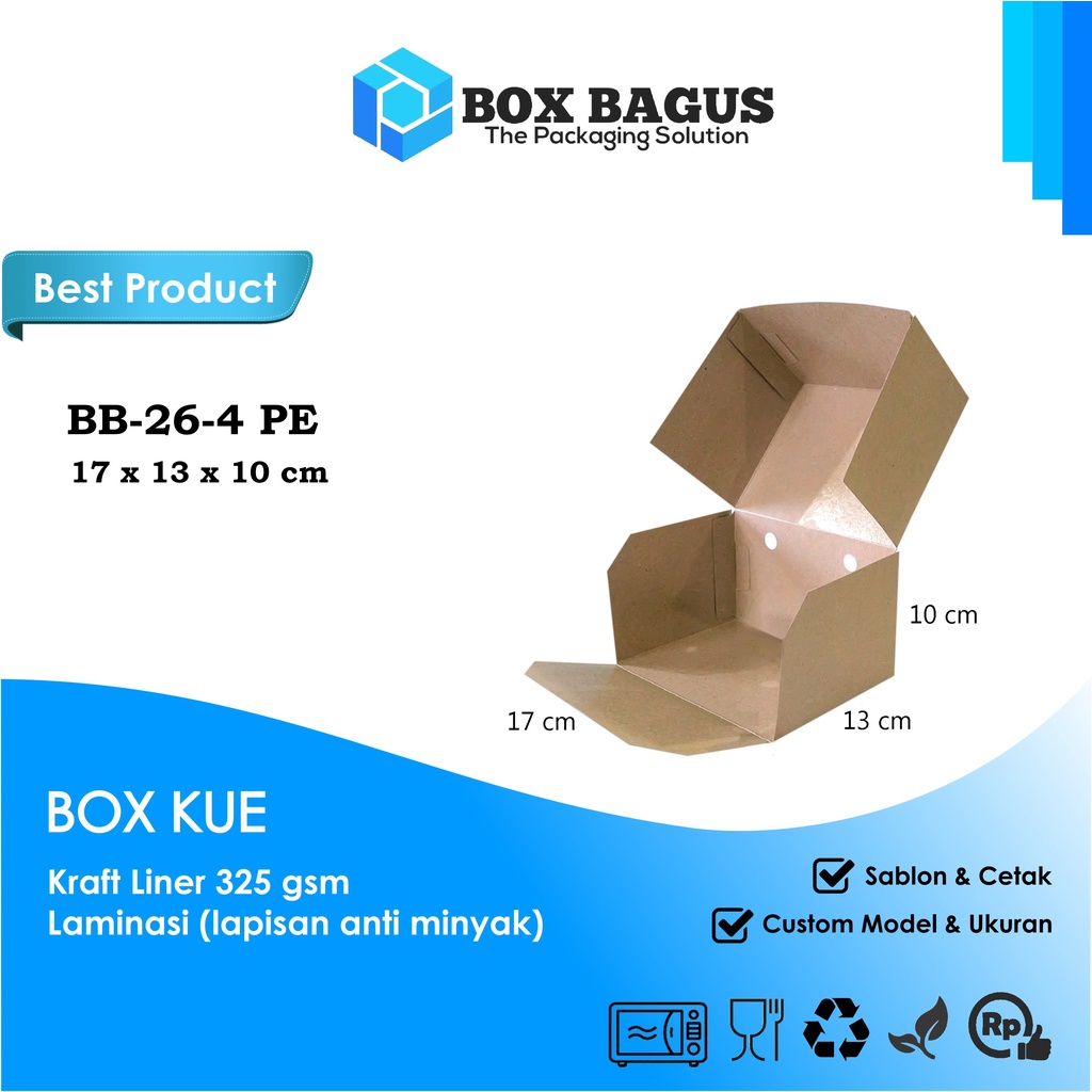 BOX DUS KOTAK HAMPERS KUE BOLU GULUNG ROTI SNACK 17x13x10 cm PAPER KRAFT 325 gsm LAMINASI