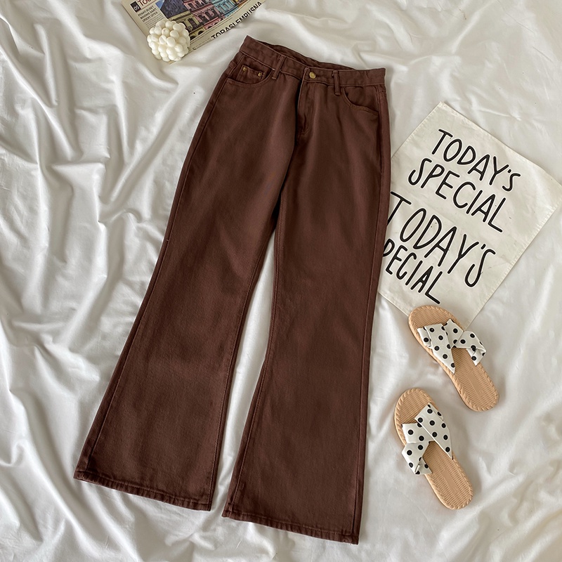 Cutbray coklat korean high waist celana jeans wanita seksi