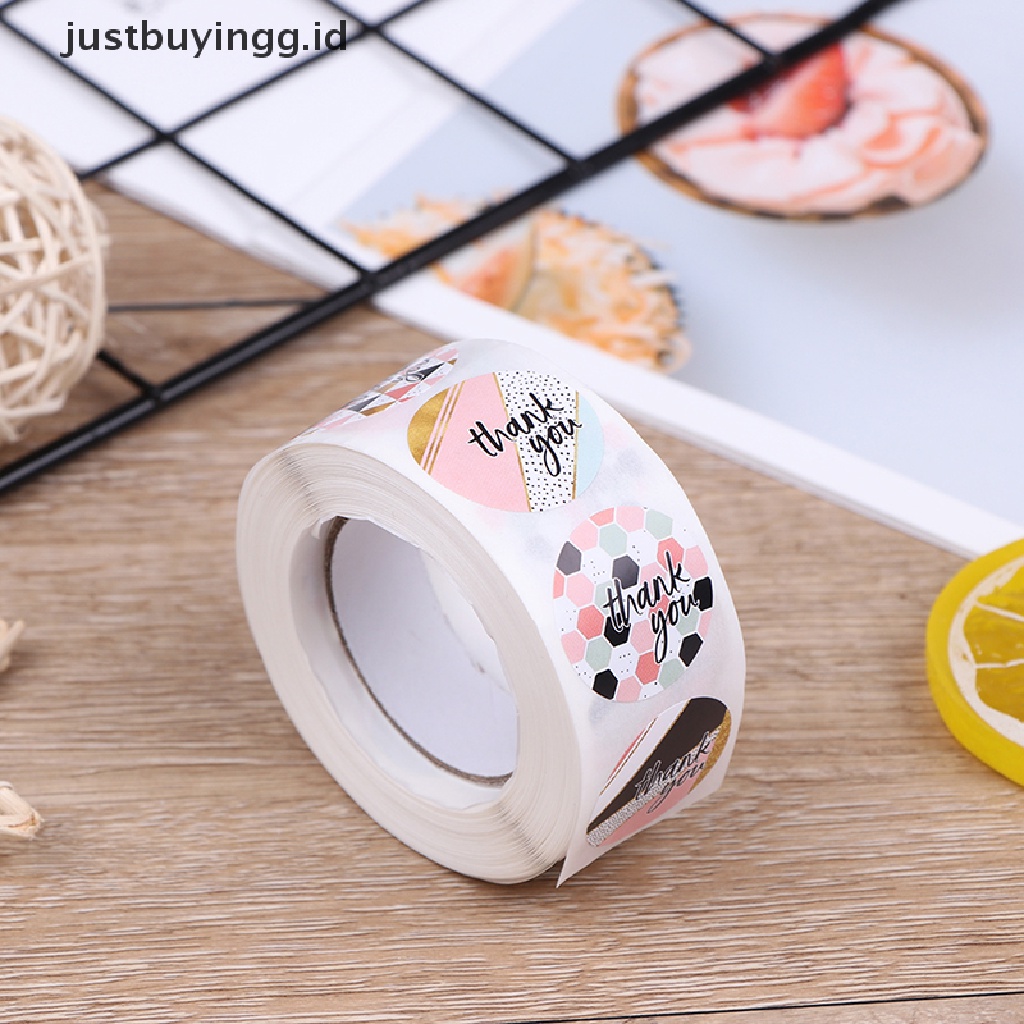 500pcs / Roll Stiker Label Segel Motif Kotak-Kotak Warna Pink Untuk Dekorasi