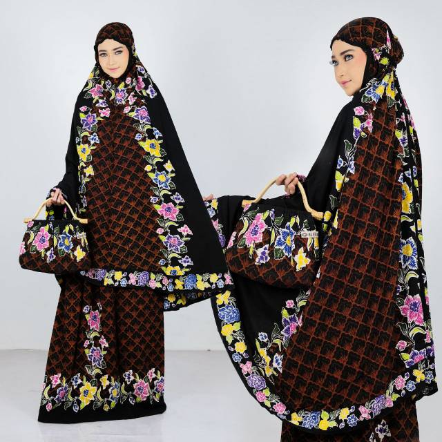 Mukena Batik Pekalongan - Hitam Motif Warna Catik [ Adem & Tidak Luntur ]