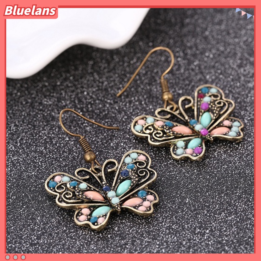 Bluelans Bohemian Women Butterfly Dragonfly Rhinestone Charm Hook Earrings Jewelry Gift