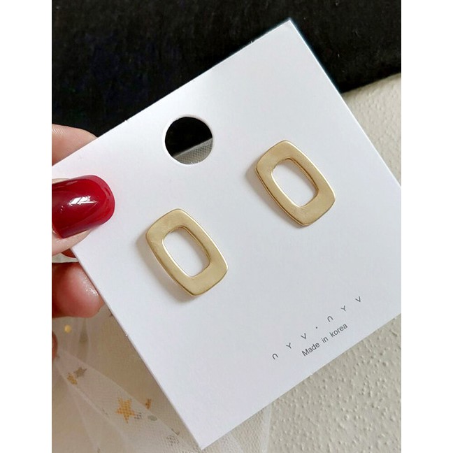 LRC Anting Tusuk  Fashion Gold Matte Hollow Square Earrings F48791