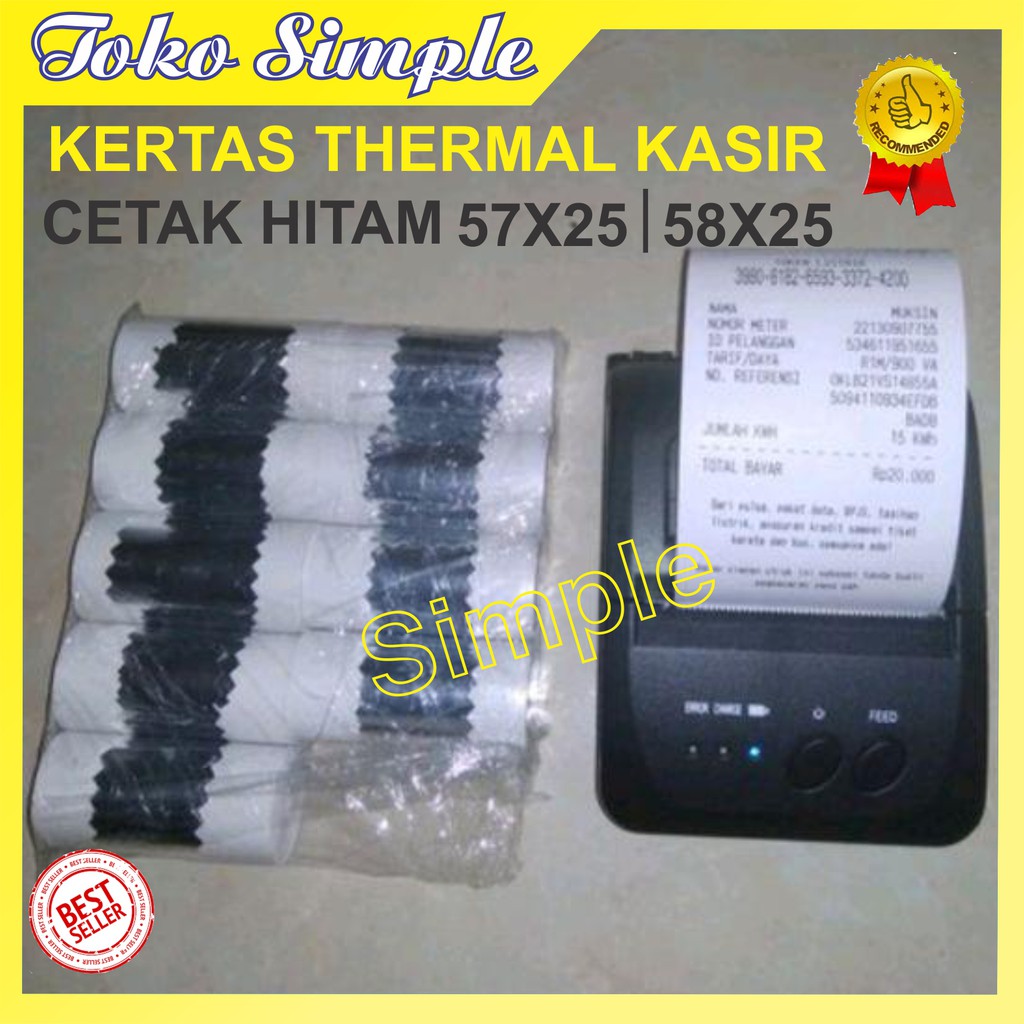 

KERTAS THERMAL TERMAL 57 X 25 / 58 X 25 / 57X25 / 58X25 MM / PRINTER BLUETOOTH STRUK KASIR 10 ROL