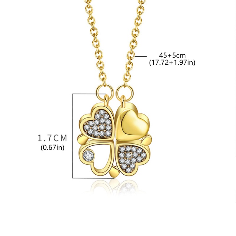 Kalung Rantai Emas Liontin Hati Empat Magnet Aksen Zirkon Bling Untuk Hadiah Valentine Wanita